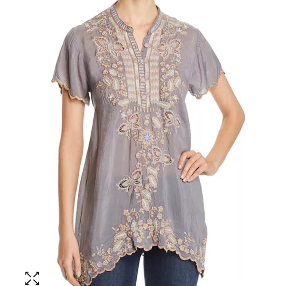 Johnny Was Gray Embroidered Monark Tunic Small